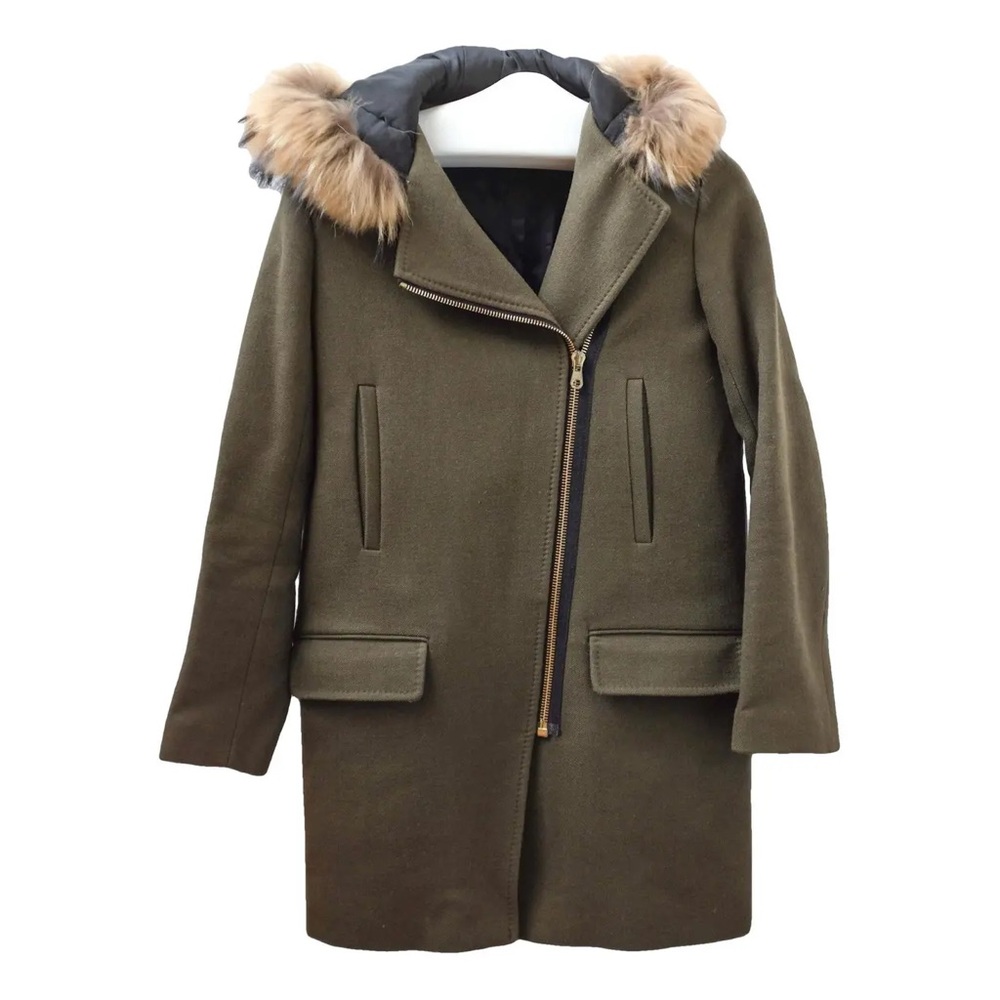 Sandro Olive Utility Jacket with Fur Hood